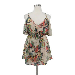 Simply Be Beige Butterfly Print Chiffon Drawstring Waist Tunic Top Plus Size 16